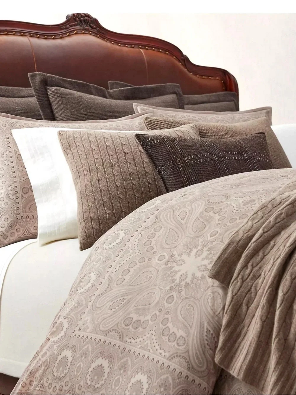 Ralph Lauren Queen Beaumont Paisley Cotton Comforter 94” x 96” Stone NWT $550